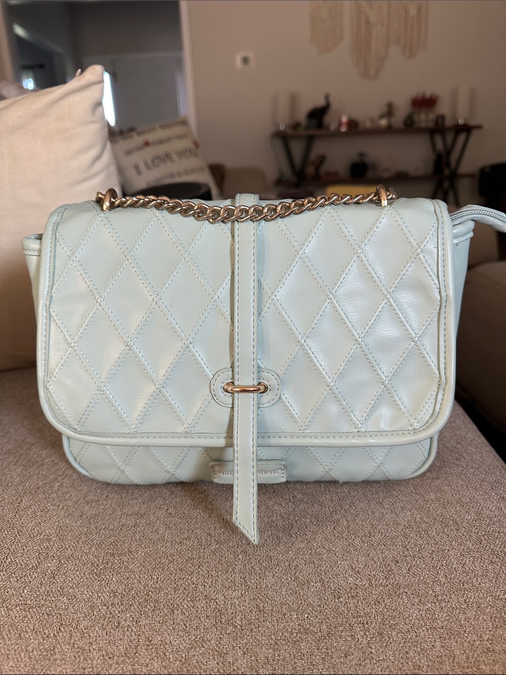 Quilted Minty colored Chain-Detail Shoulder Bag